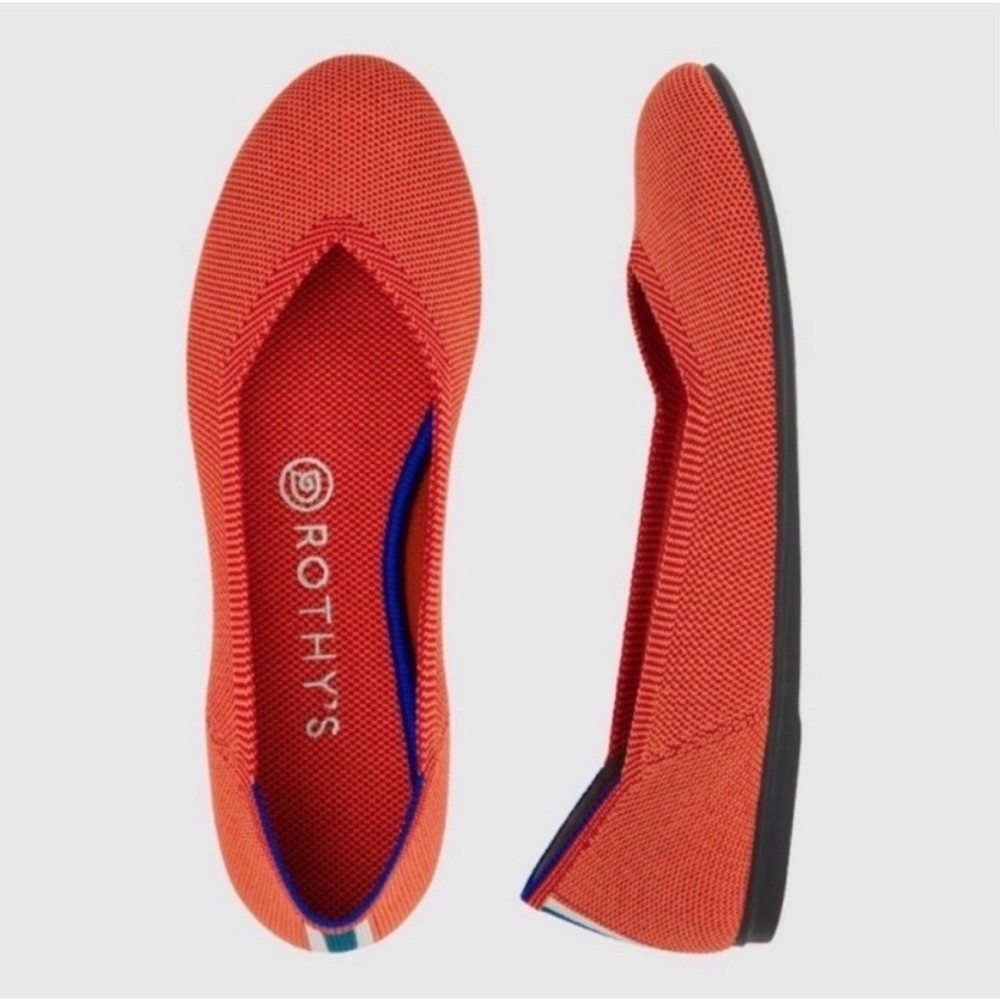 Rothy's The Point Persimmon Marine Heel Stripe Orange Flats Womens 10.5